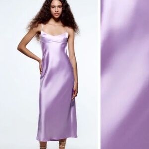 Zara lilac satin maxi dress